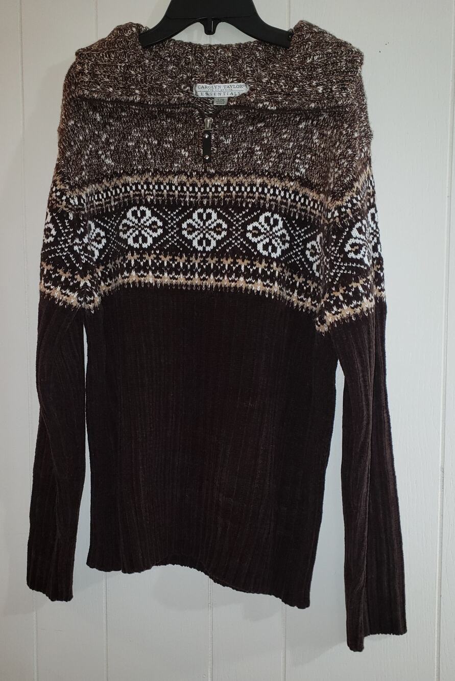 Carolyn Taylor NWT size large brown chenille zip neck sweater